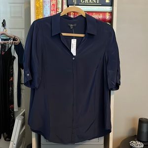 NWT jcrew silk button-down shirt - navy